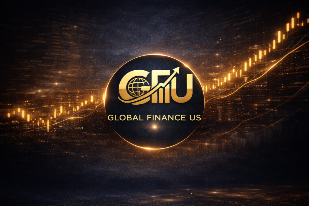 Global Finance US logo with stock market growth chart background for loans, insurance and credit card insights