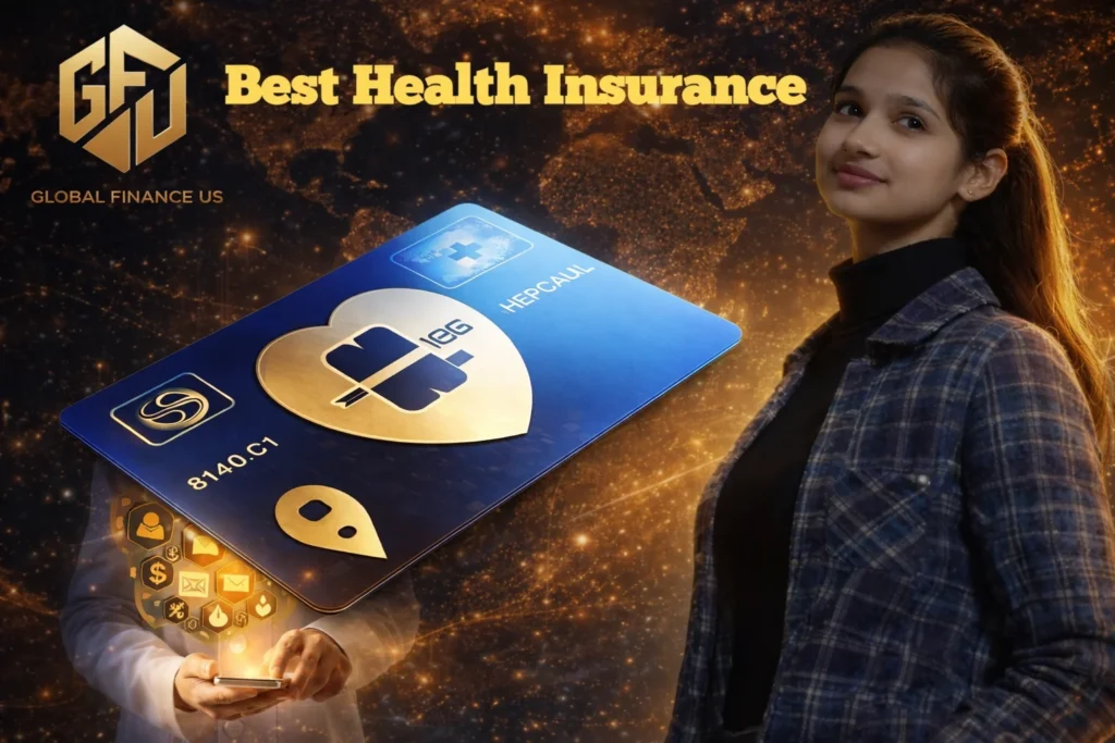 Top 10 best health insurance companies in the USA 2026 with premium insurance card and digital healthcare concept