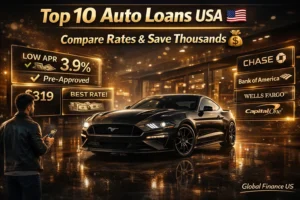 Best auto loans USA comparison with Ford Mustang, low APR car financing, top 10 banks auto loan rates