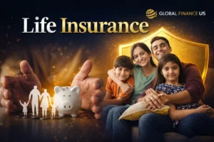 Affordable life insurance concept showing financial growth chart, digital insurance technology, and secure future planning for families in the USA