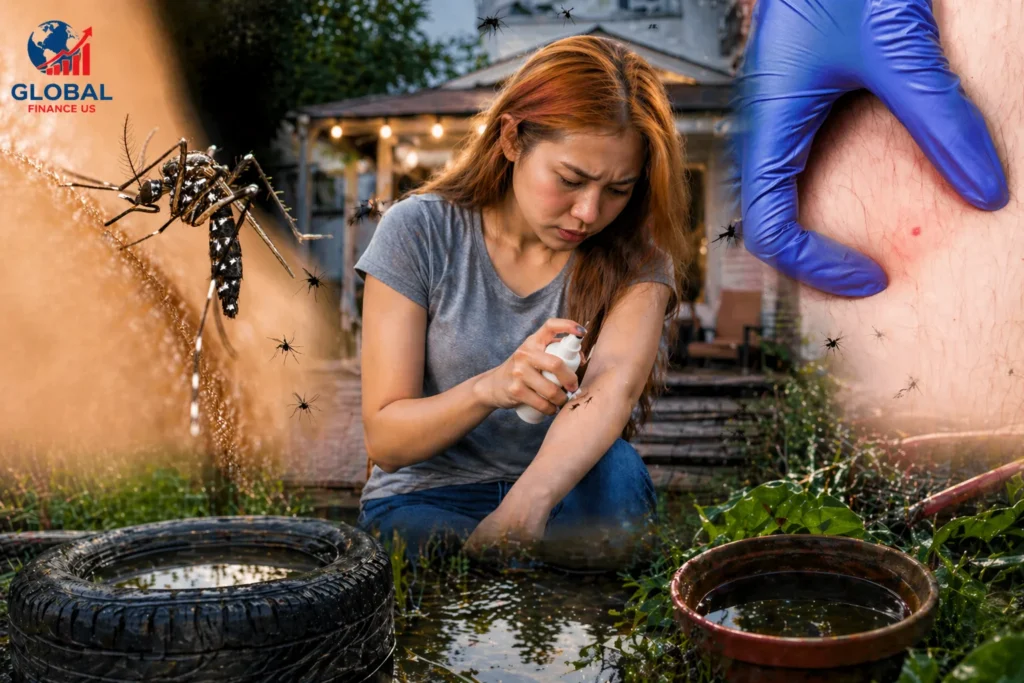 Mosquito bite infection risk in the United States showing mosquito exposure, skin irritation, and rising healthcare costs from mosquito-borne diseases