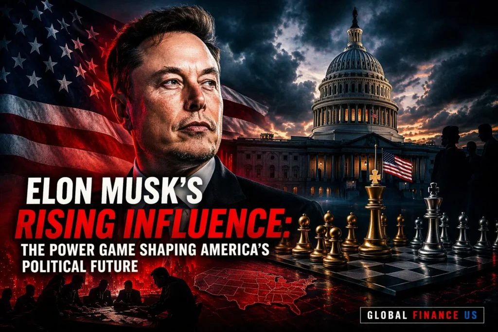 Geopolitical chessboard showing USA vs Russia strategy battle symbolizing Elon Musk influence on global power and US political future