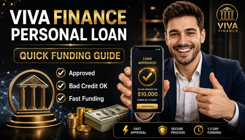 Person applying online for a VIVA Finance personal loan with employment-based approval