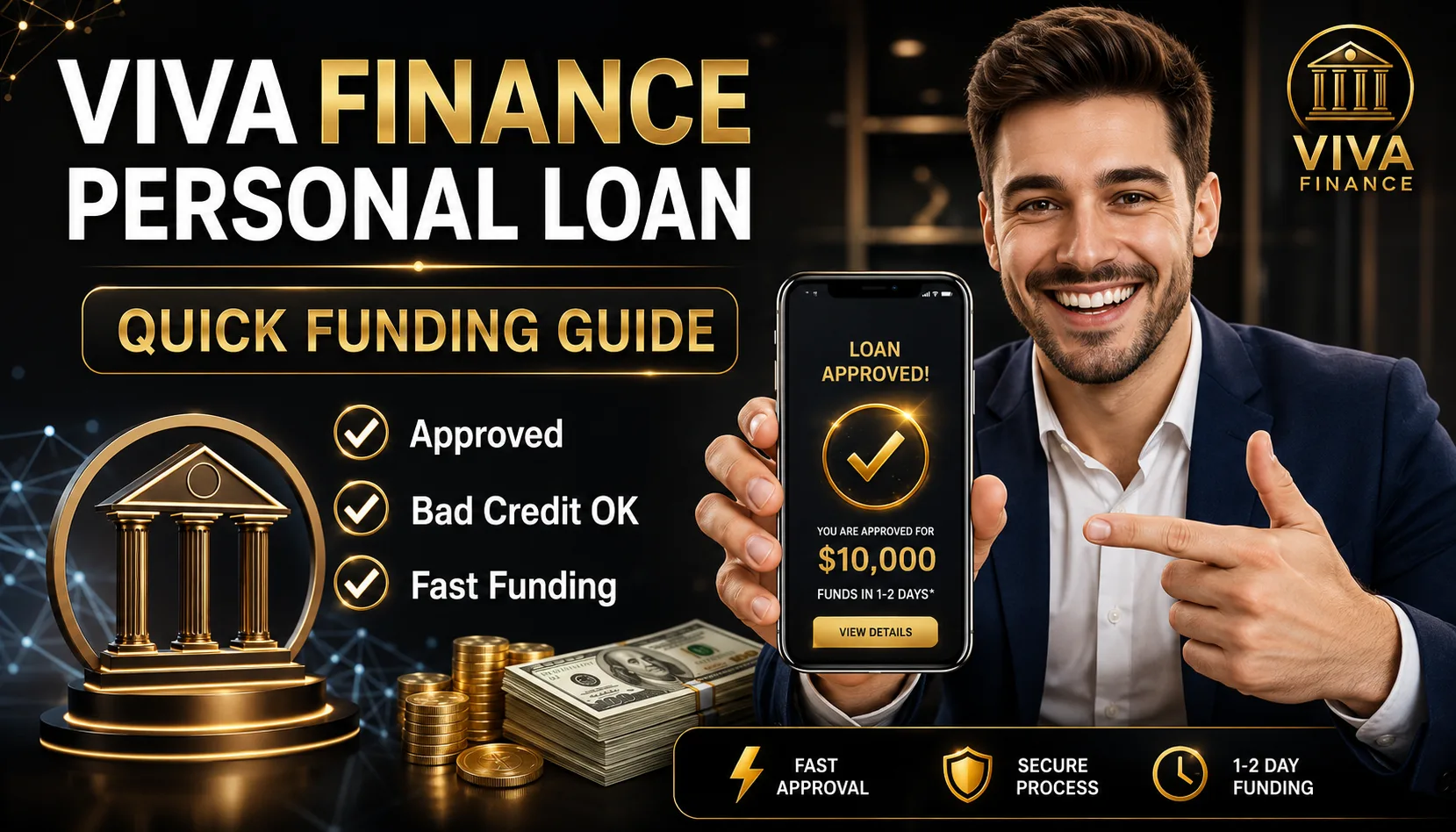 Person applying online for a VIVA Finance personal loan with employment-based approval