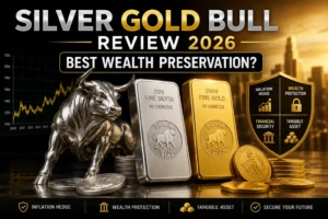 Silver Gold Bull Review 2026 showing gold bars, silver bullion, investment coins, and wealth preservation assets for inflation protection and long-term financial security.